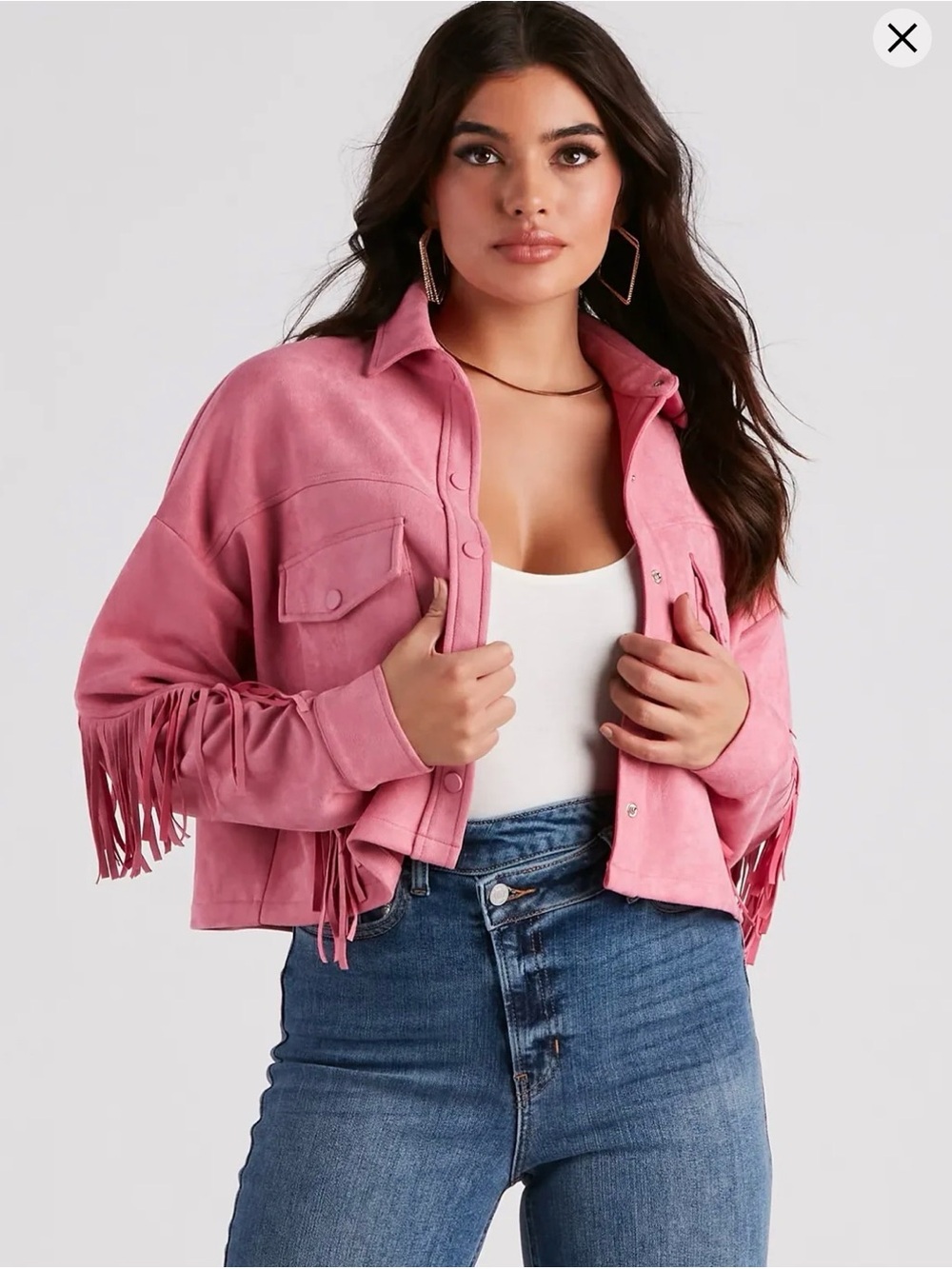 NWT Pink Windsor fringe festival faux suede shacket sz M